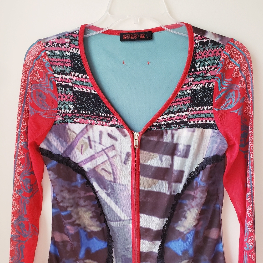 Vintage Lulu H. Red Multiprint Top - Picture 3 of 15